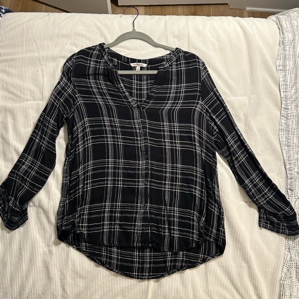 Calvin Klein Black and White Plaid Button Down Shirt